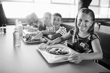 Children eating school lunch
