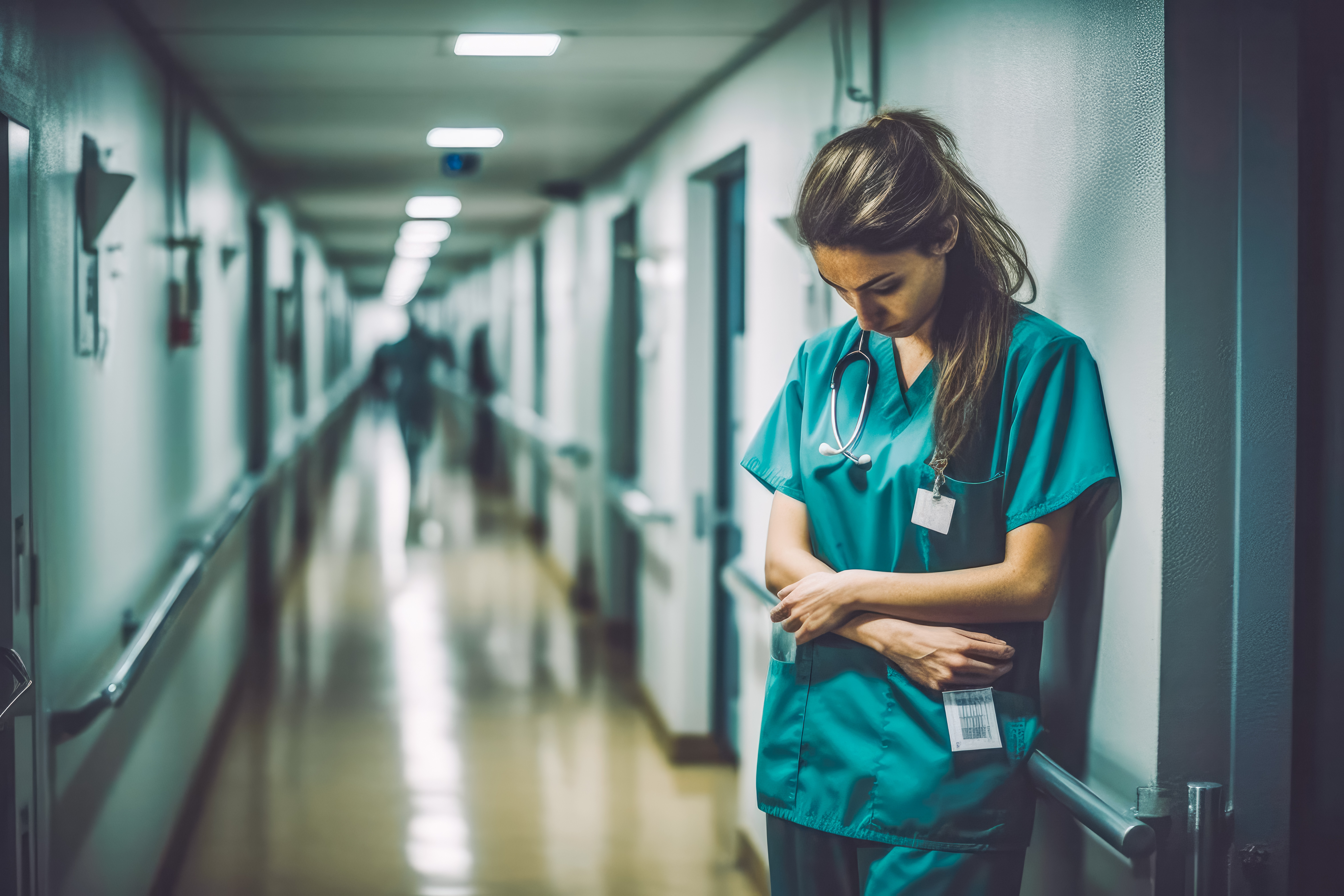 nurse in the hall standing with her arms crossed