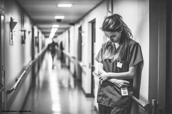 nurse in the hall standing with her arms crossed