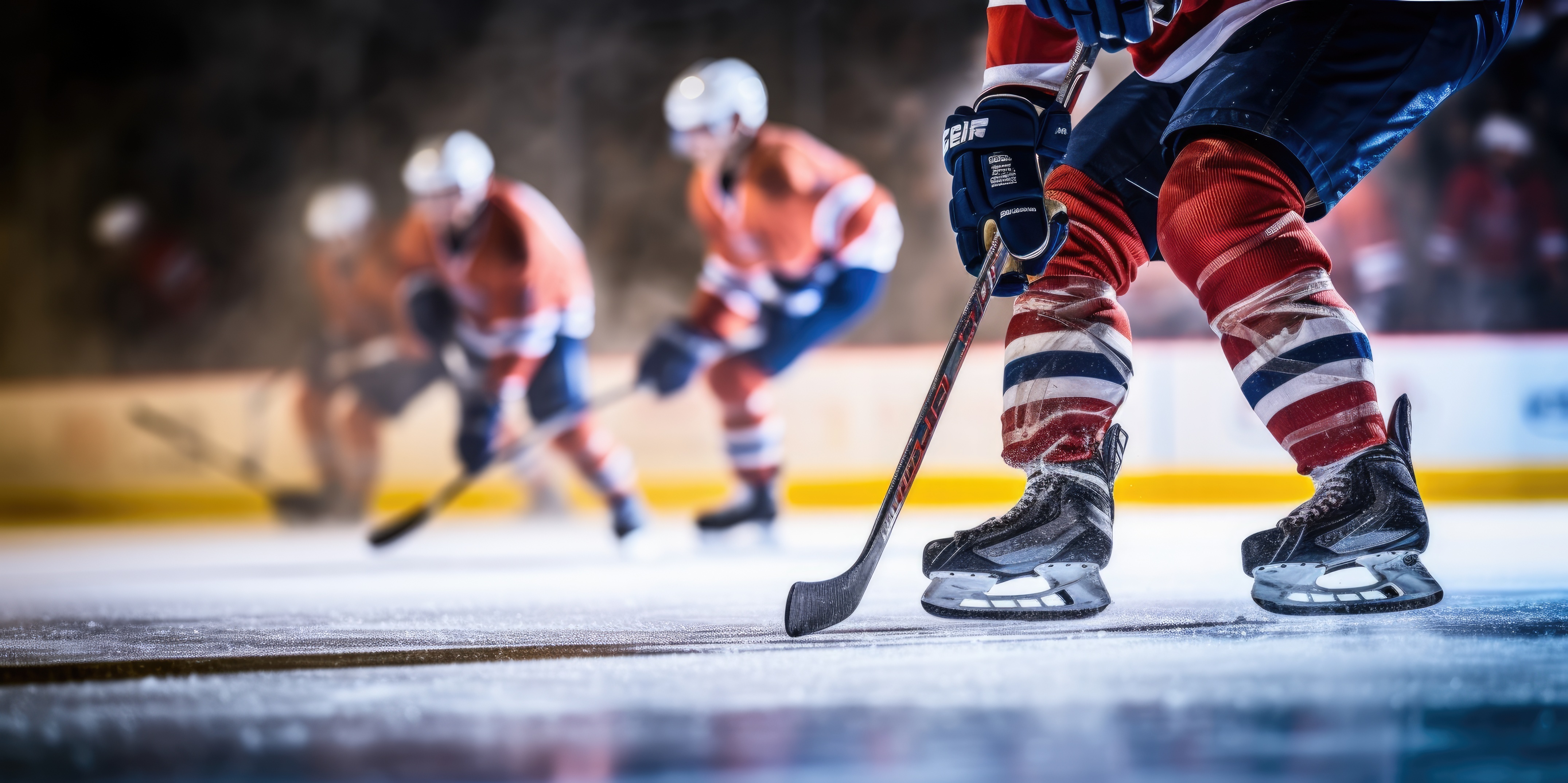 close shot of young people playing hockey