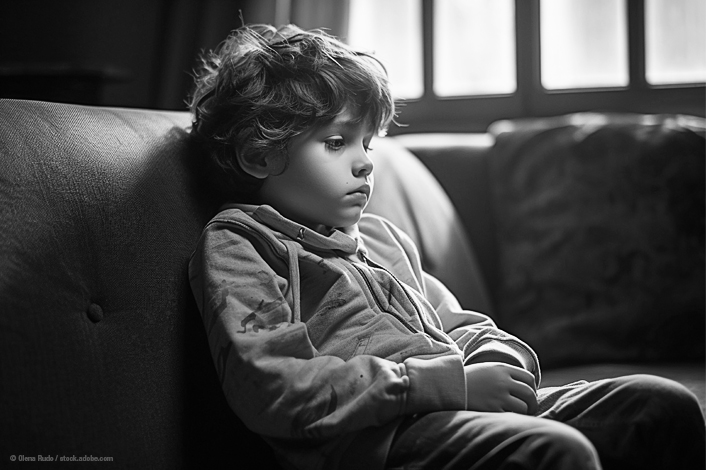 young child sitting down and looking sad