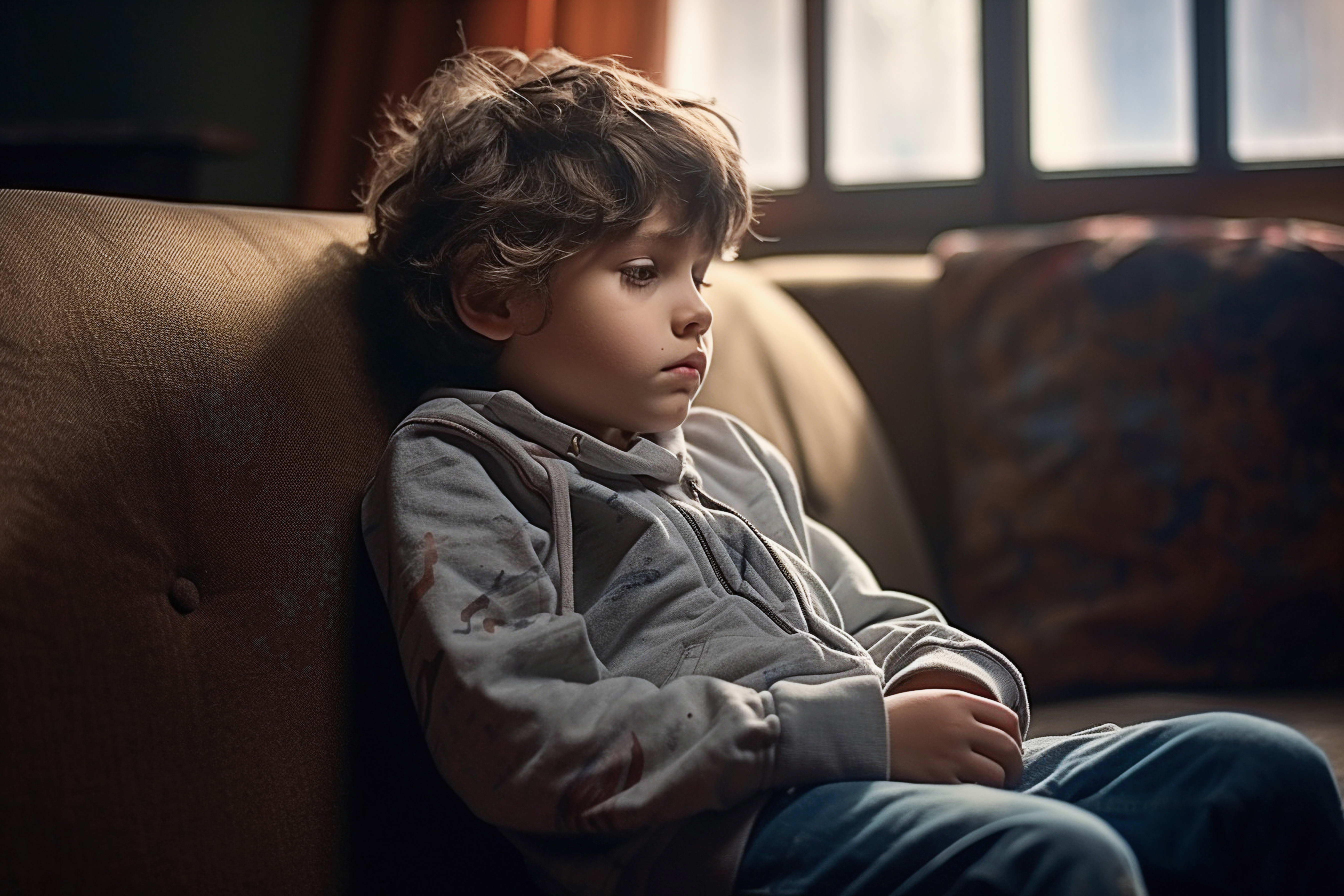 young child sitting down and looking sad