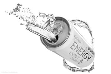 white open energy drink spilling