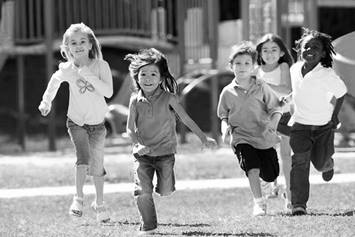 group of children running together