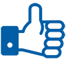 Blue and white hand thumb up icon