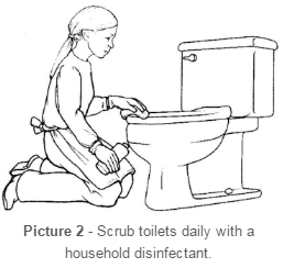 cleaning the toilet