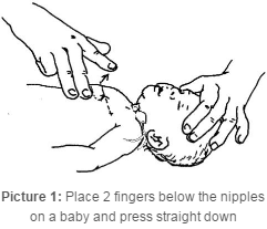 pressing two fingers below the nipple on an infant