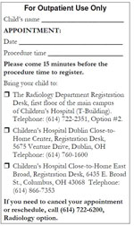 Outpatient appointment sheet