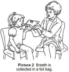Child breathing into collection bag