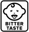 Sign with an icon of a child sticking their tongue out with the words "BITTER TASTE" at the bottom