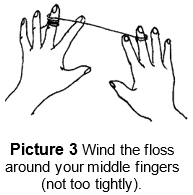  Wind the floss around your middle fingers