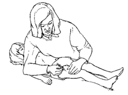 Adult administiring Hydrocortisone injections into child's legs