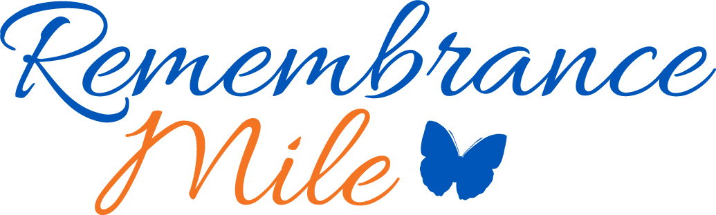 Remembrance Mile wording with blue butterfly graphic