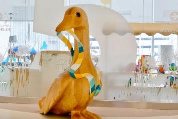 Wooden carving of a duck in the hallway of Nationwide Children's Hospital