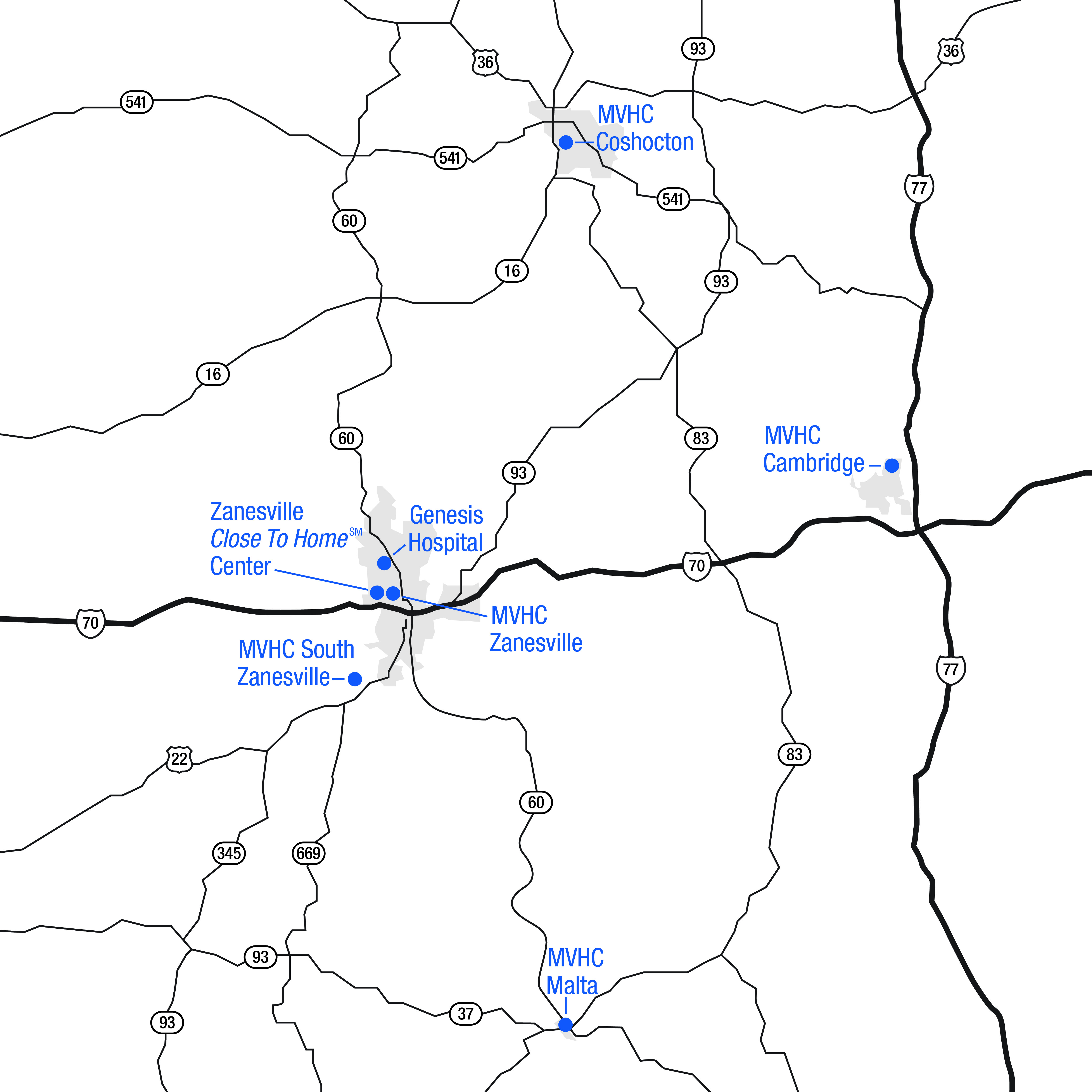 Zanesville Locations Map