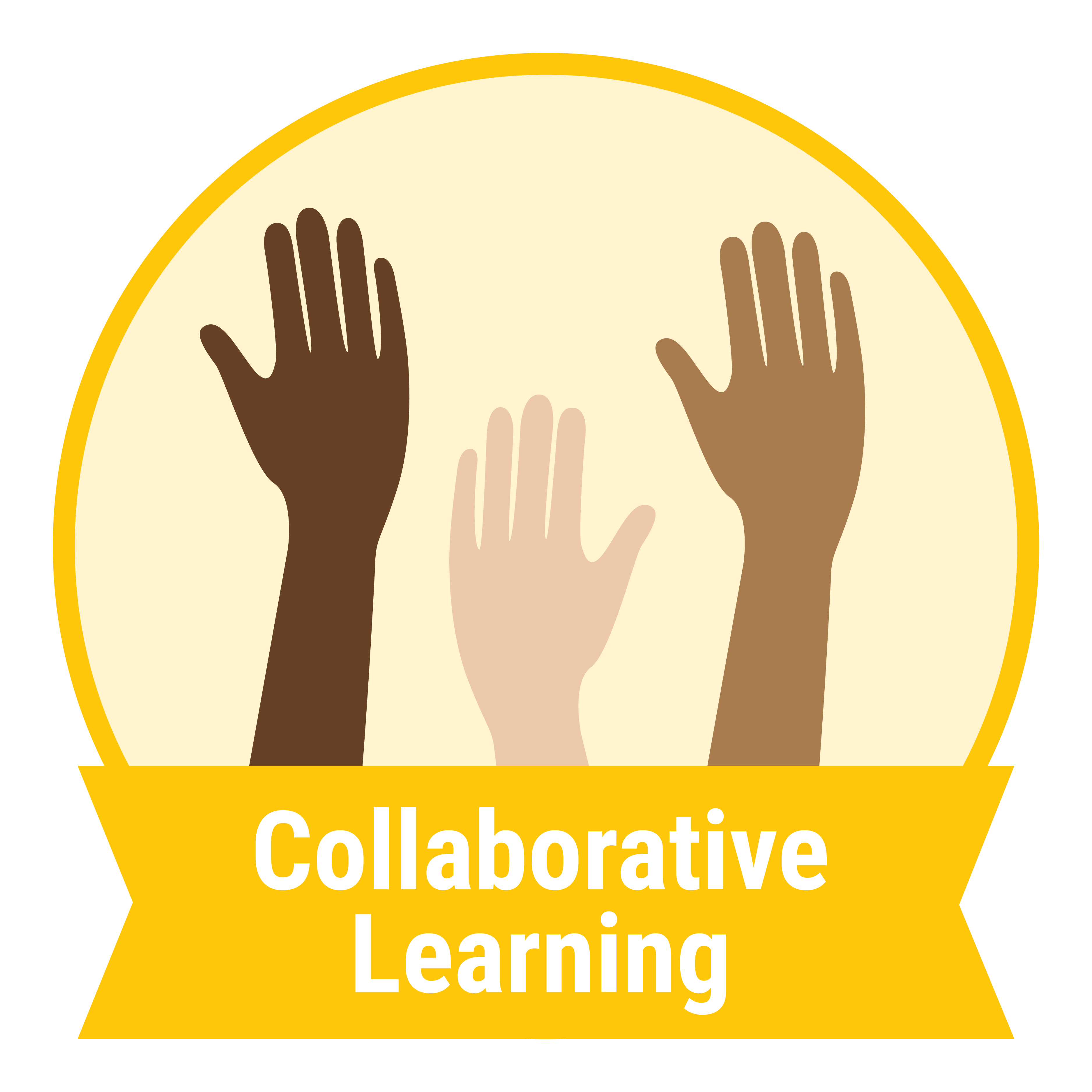 Illustration shows three different hands in a yellow circle with 