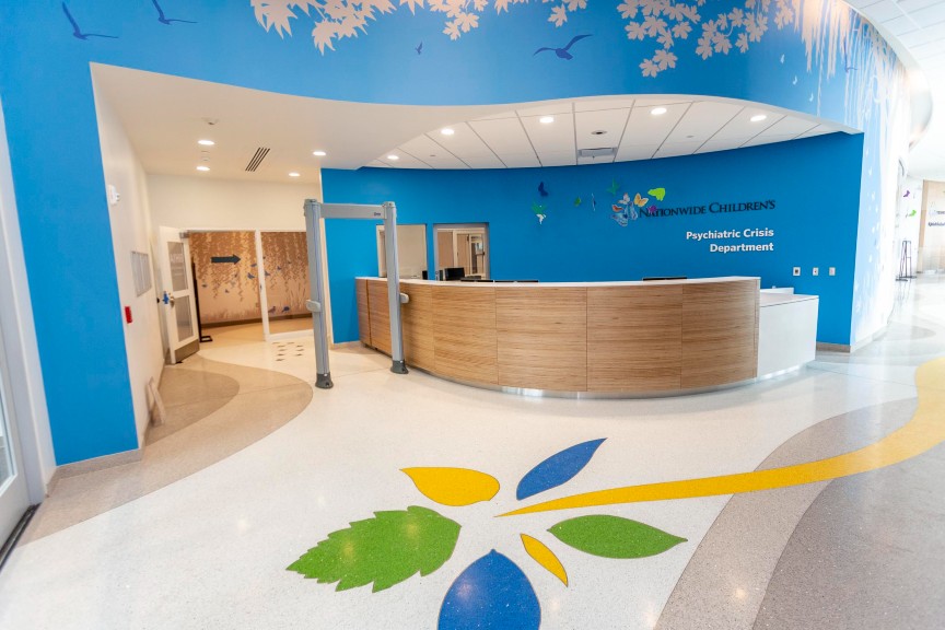 Bright and colorful entrance to the Psychiatric Crisis Department at the Big Lots Behavioral Health Pavilion