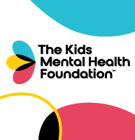 The Kids Mental Health Foundation logo paired with orange, red/pink and teal circles