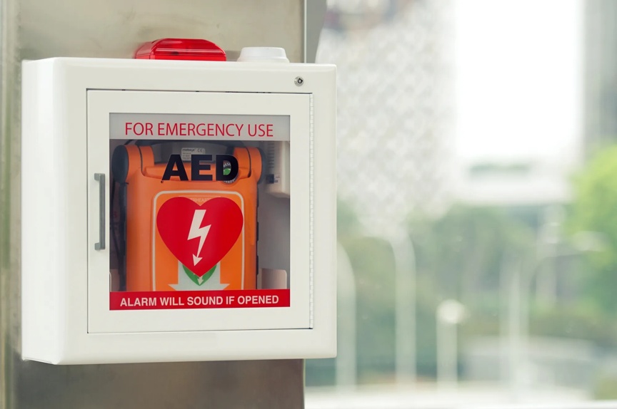AED box displayed in a building