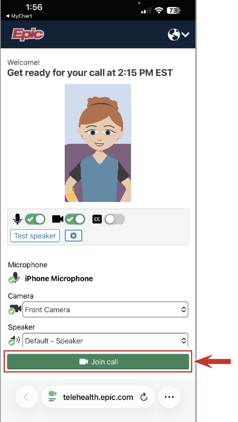 Screenshot shows where join call button appears in app
