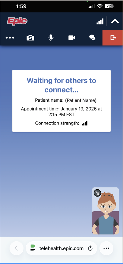 Screenshot shows waiting room in app